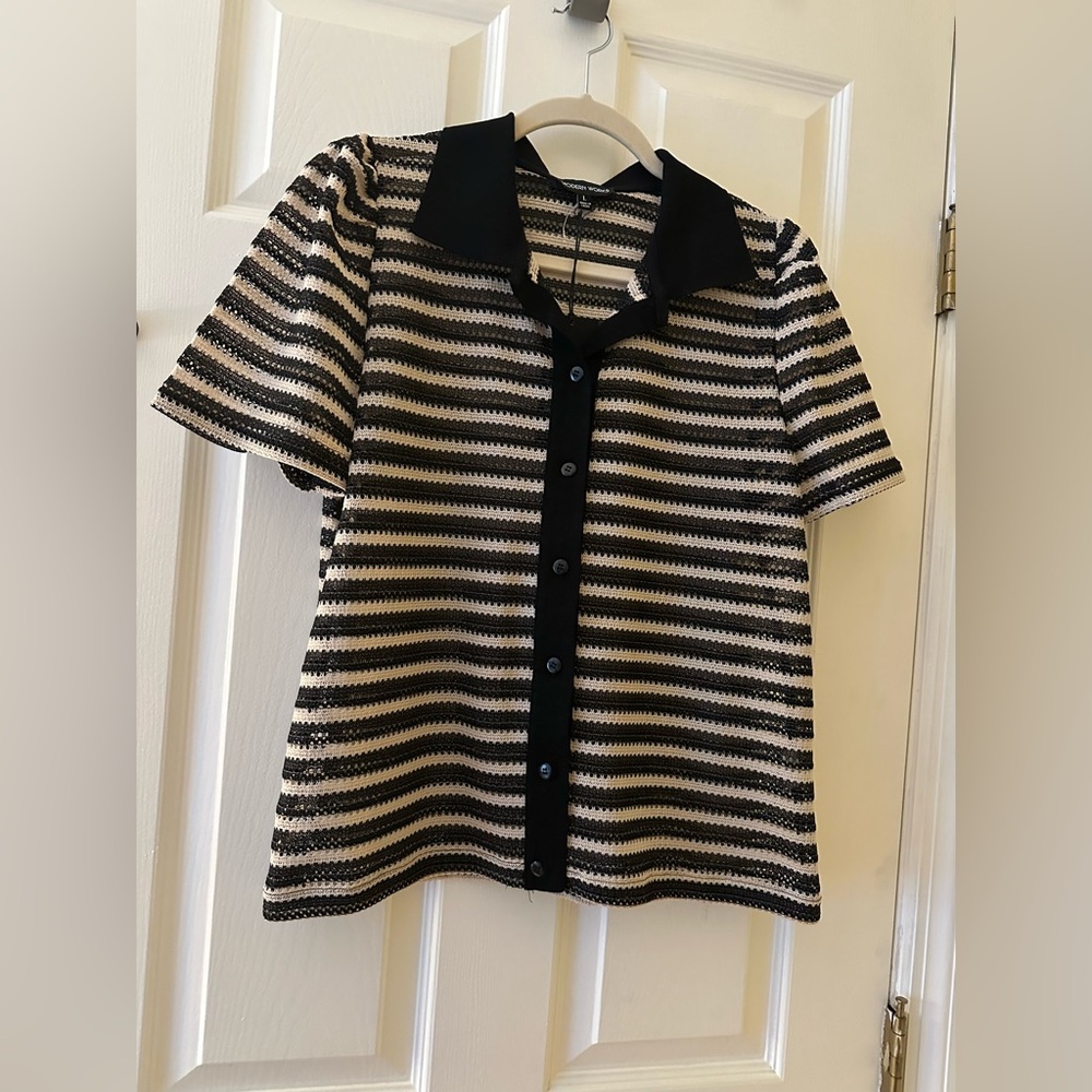 Striped Black and Cream Women's Top